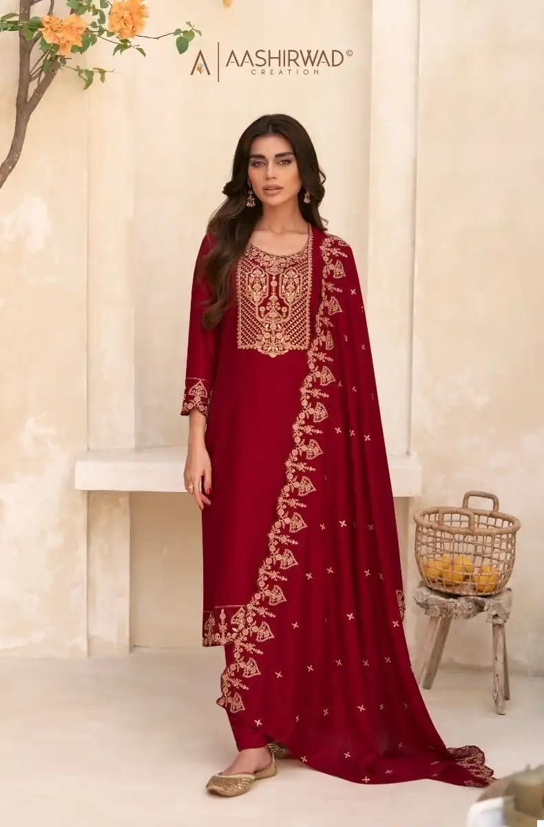 Aashirwad Swaraj Butti Silk Wholesale Fancy Salwar Suit Catalog — Wholesale Salwar Suits, Aashirwad Creation wholesale from Surat - Gallery Image 5