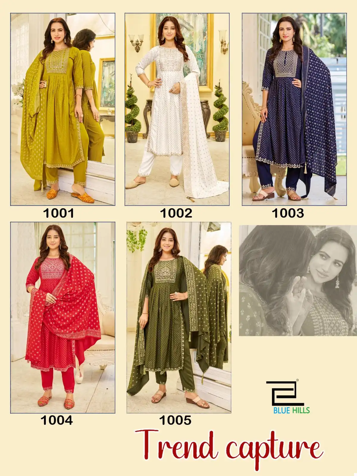 Blue Hills Trend Capture Rayon 14Kg Wholesale Nayra Cut Kurti With Dupatta Catalog — Wholesale Salwar Suits, Blue Hills wholesale from Surat — view 7