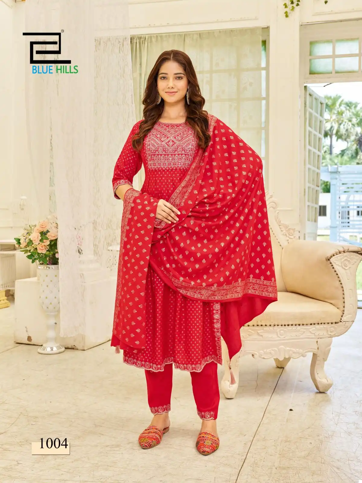Blue Hills Trend Capture Rayon 14Kg Wholesale Nayra Cut Kurti With Dupatta Catalog — Wholesale Salwar Suits, Blue Hills wholesale from Surat — view 3