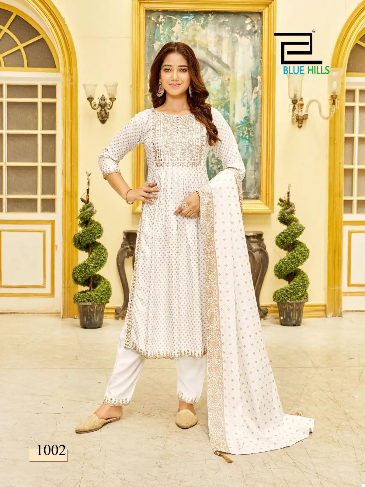 Blue Hills Trend Capture Rayon 14Kg Wholesale Nayra Cut Kurti With Dupatta Catalog — Wholesale Salwar Suits, Blue Hills wholesale from Surat — view 5