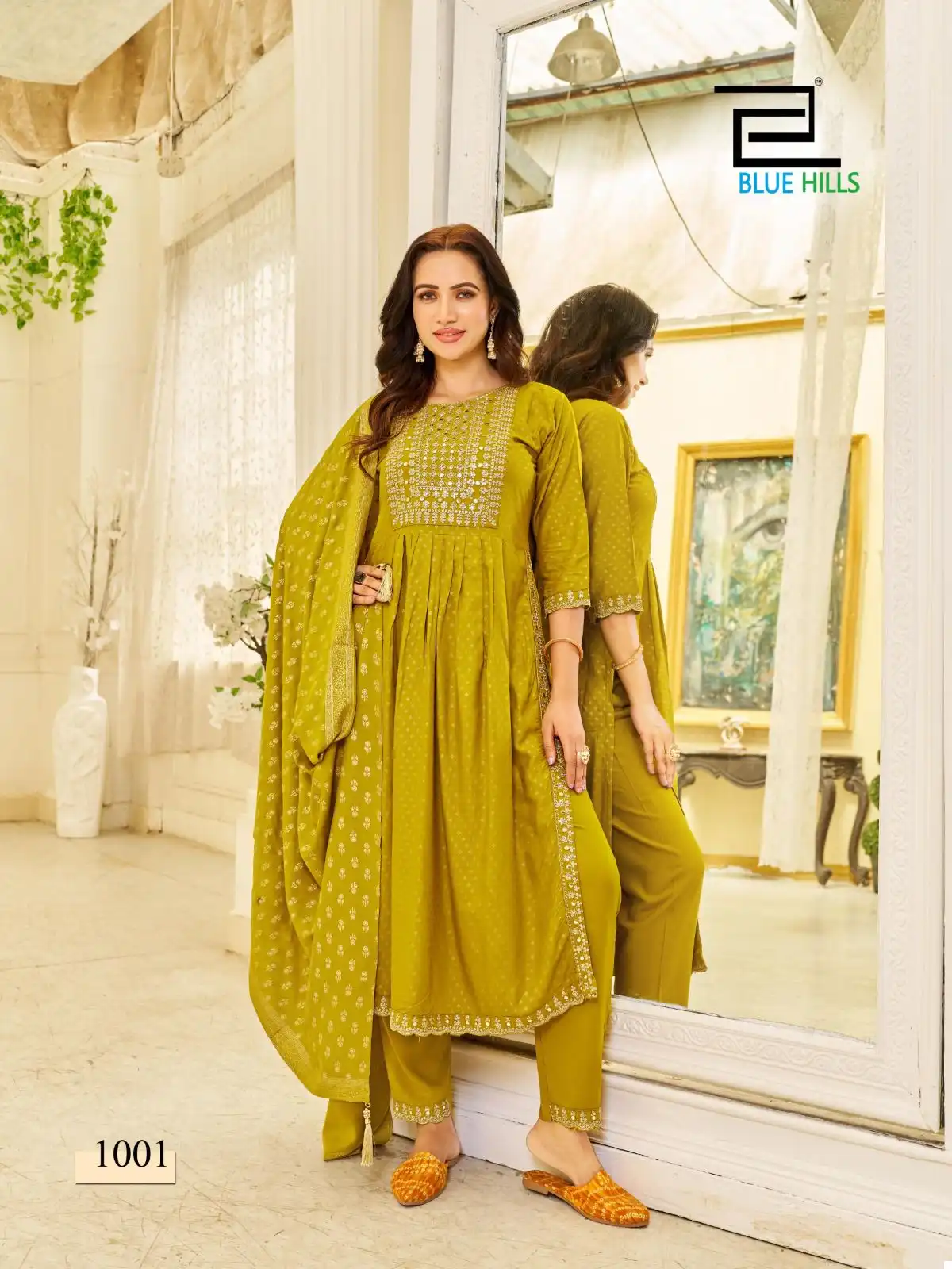 Blue Hills Trend Capture Rayon 14Kg Wholesale Nayra Cut Kurti With Dupatta Catalog — Wholesale Salwar Suits, Blue Hills wholesale from Surat — view 6