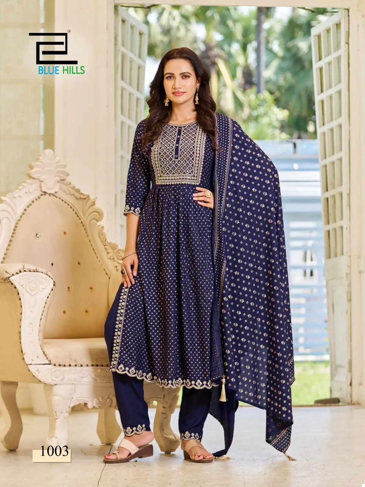 Blue Hills Trend Capture Rayon 14Kg Wholesale Nayra Cut Kurti With Dupatta Catalog — Wholesale Salwar Suits, Blue Hills wholesale from Surat — view 2