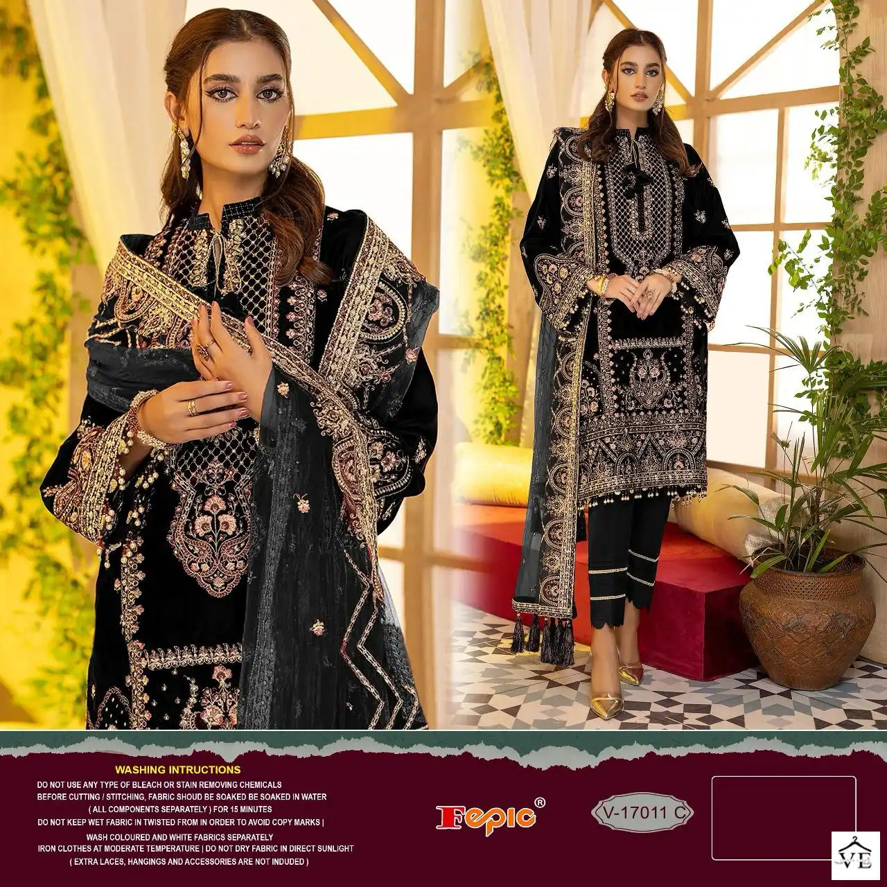 Fepic V 17011 Velvet Wholesale Designer Winter Wear Pakistani Salwar Suit — Wholesale Salwar Suits, MPA wholesale from Surat - Gallery Image 2