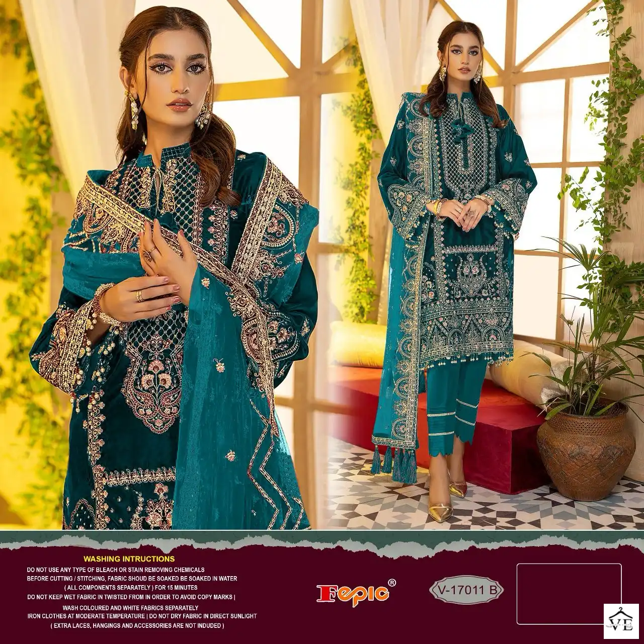 Fepic V 17011 Velvet Wholesale Designer Winter Wear Pakistani Salwar Suit — Wholesale Salwar Suits, MPA wholesale from Surat - Gallery Image 3
