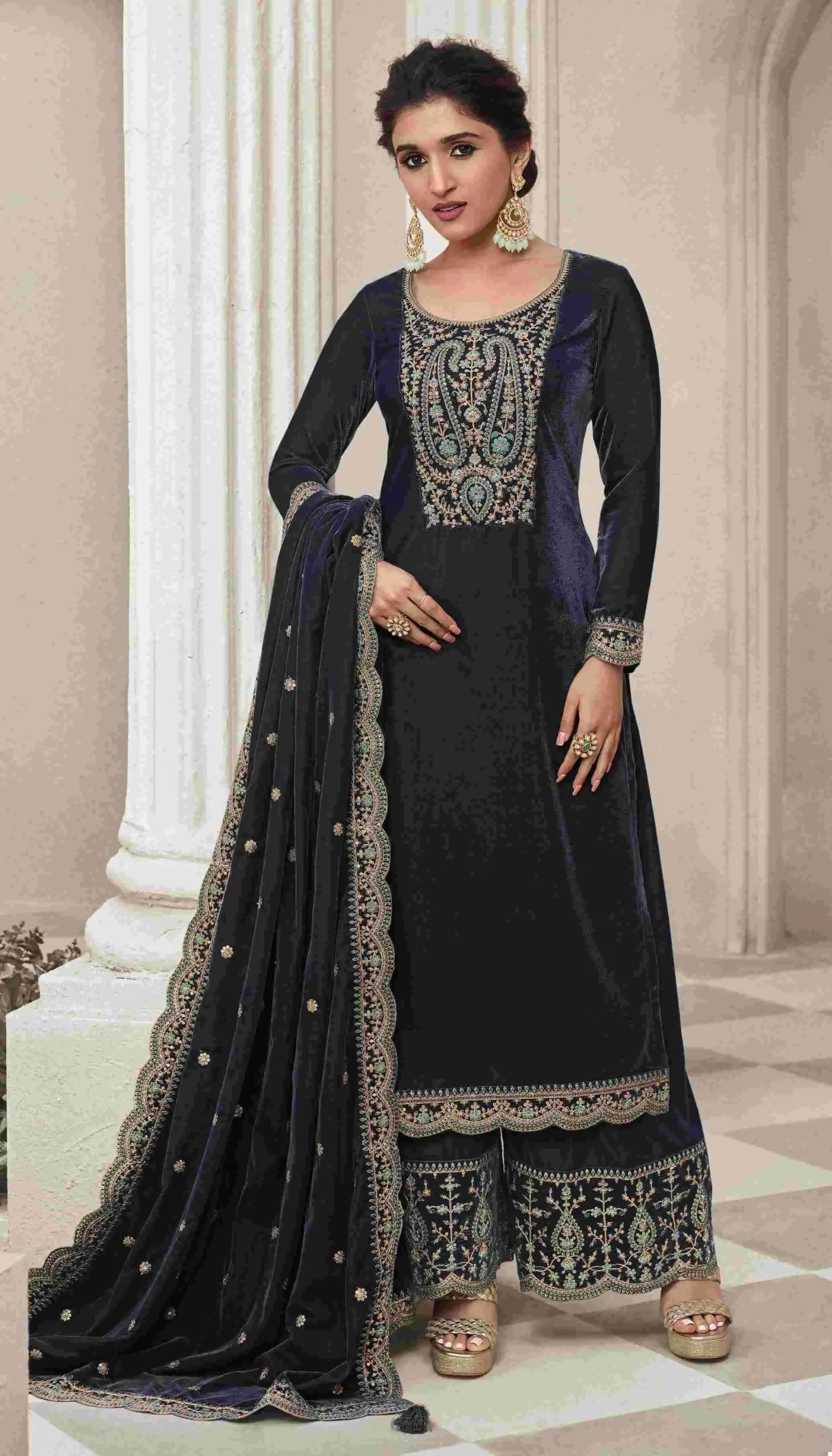 Vinay Fashion Velvet Embroidery Vol 2 Velvet Wholesale Heavy Embroidery Designer Winter Wear Salwar Suit Catalog — Wholesale Salwar Suits, MPA wholesale from Surat - Gallery Image 4
