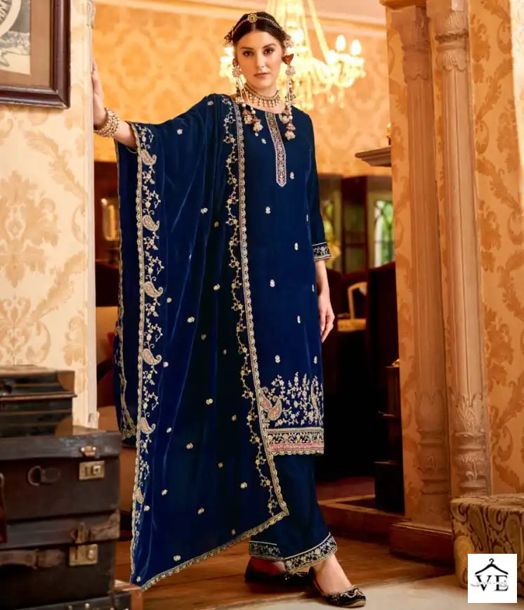 Alok Suits Velvet Grace Velvet Wholesale Heavy Embroidery Designer Winter Wear Salwar Suit Catalog — Wholesale Salwar Suits, Alok Suit wholesale from Surat — view 1