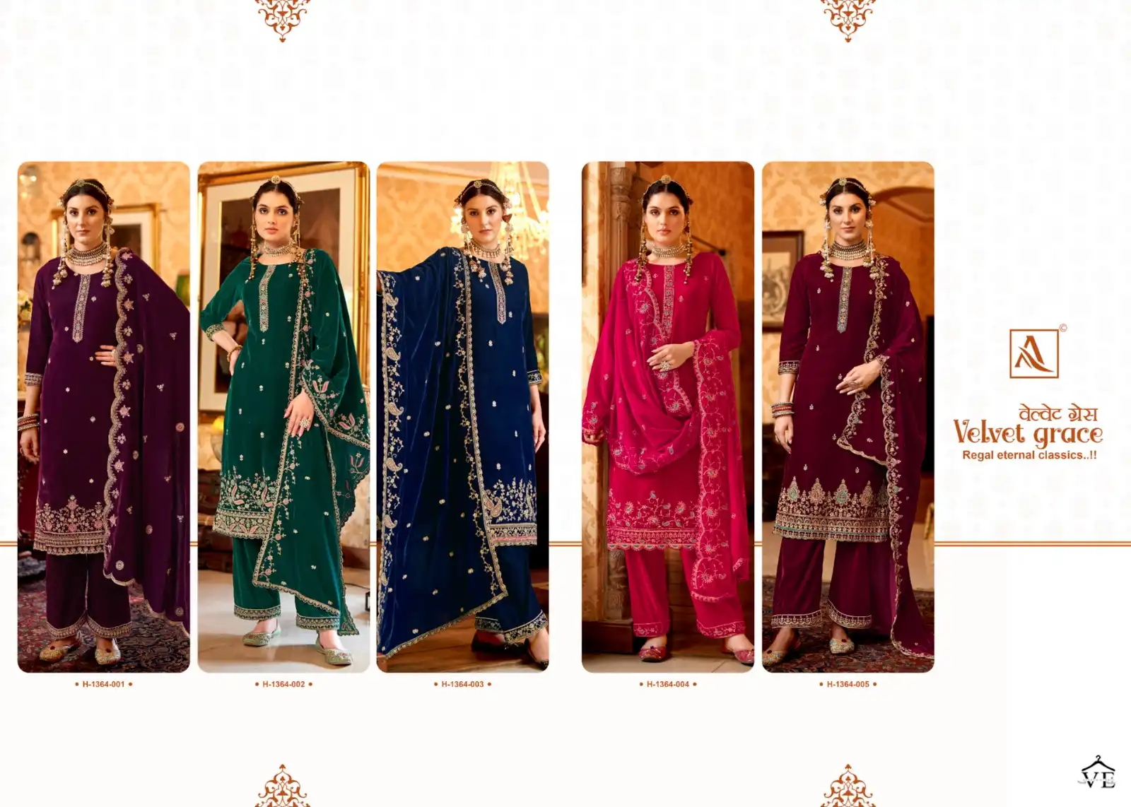 Alok Suits Velvet Grace Velvet Wholesale Heavy Embroidery Designer Winter Wear Salwar Suit Catalog — Wholesale Salwar Suits, Alok Suit wholesale from Surat — view 6