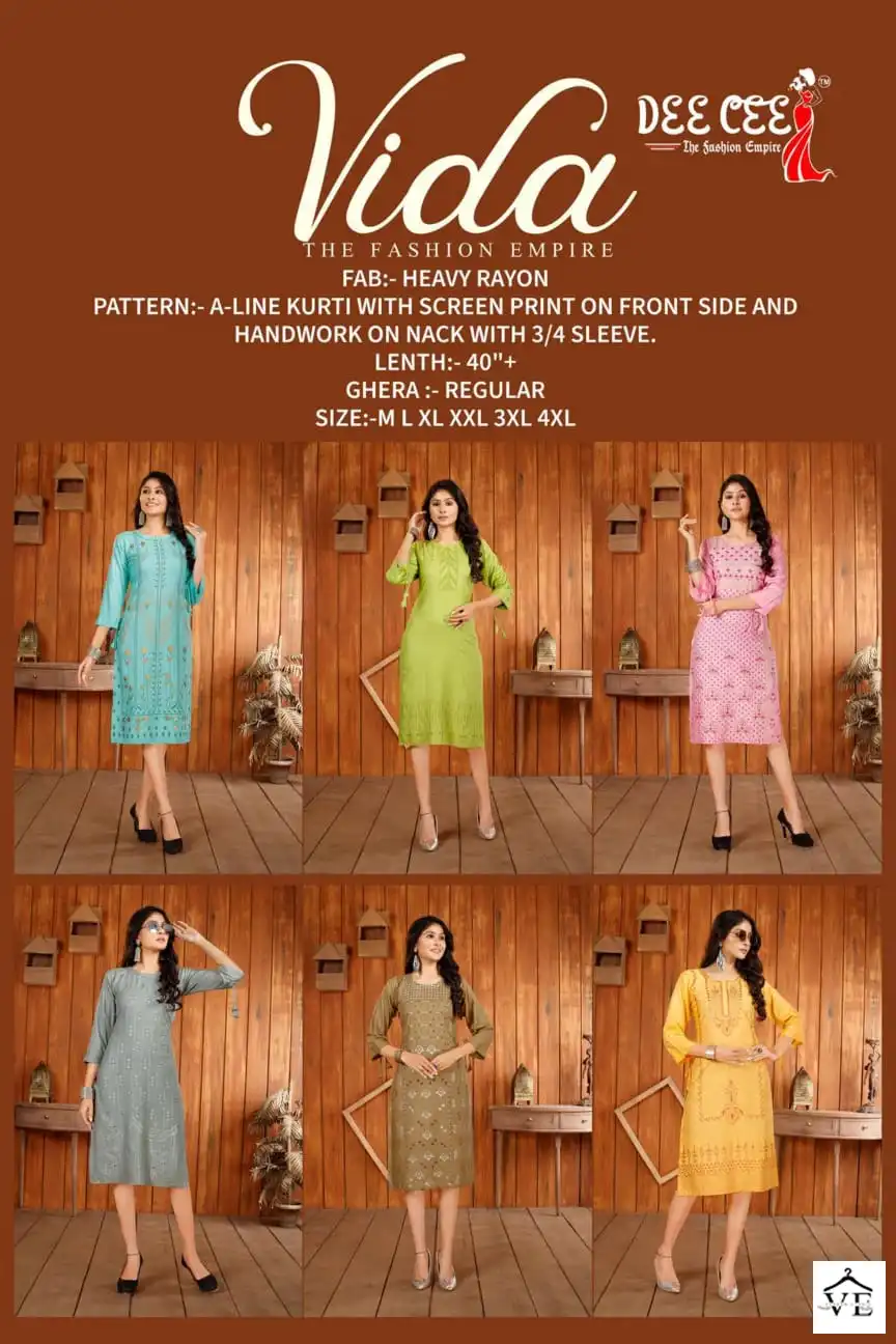 Deecee Vida Heavy Rayon Wholesale Kurtis Catalog — Wholesale Kurtis, MPA wholesale from Surat — view 7