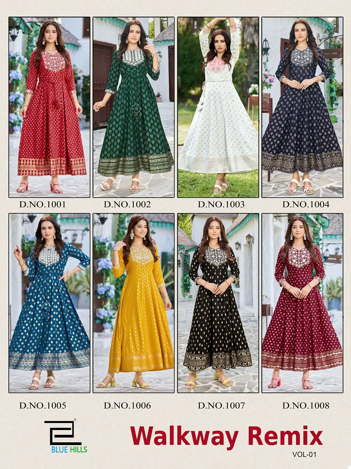 Blue Hills Walkway Remix Vol 1 Rayon 14 Kg Wholesale Anarkali Gown Catalog — Wholesale Kurtis, Blue Hills wholesale from Surat — view 8