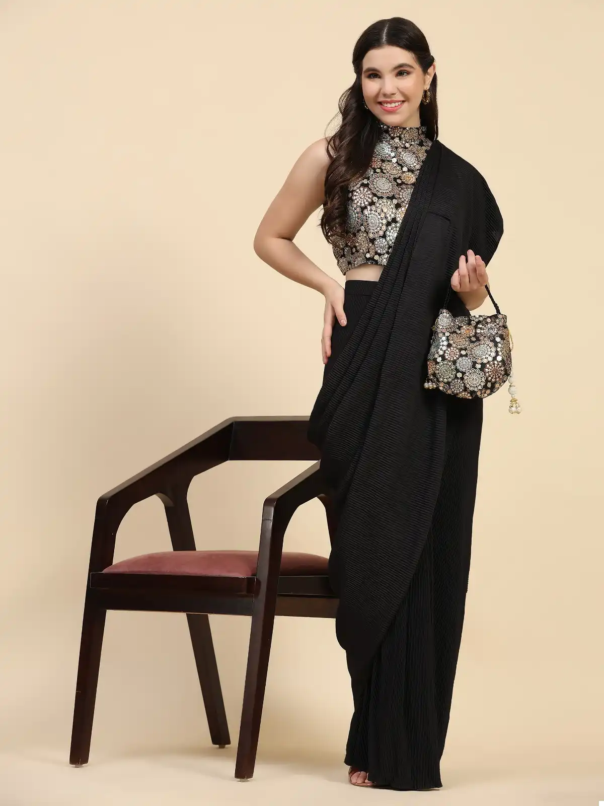 Amoha 10931 Imported Crush Wholesale Fancy Readymade Sarees — Wholesale Sarees, MPA wholesale from Surat - Gallery Image 2