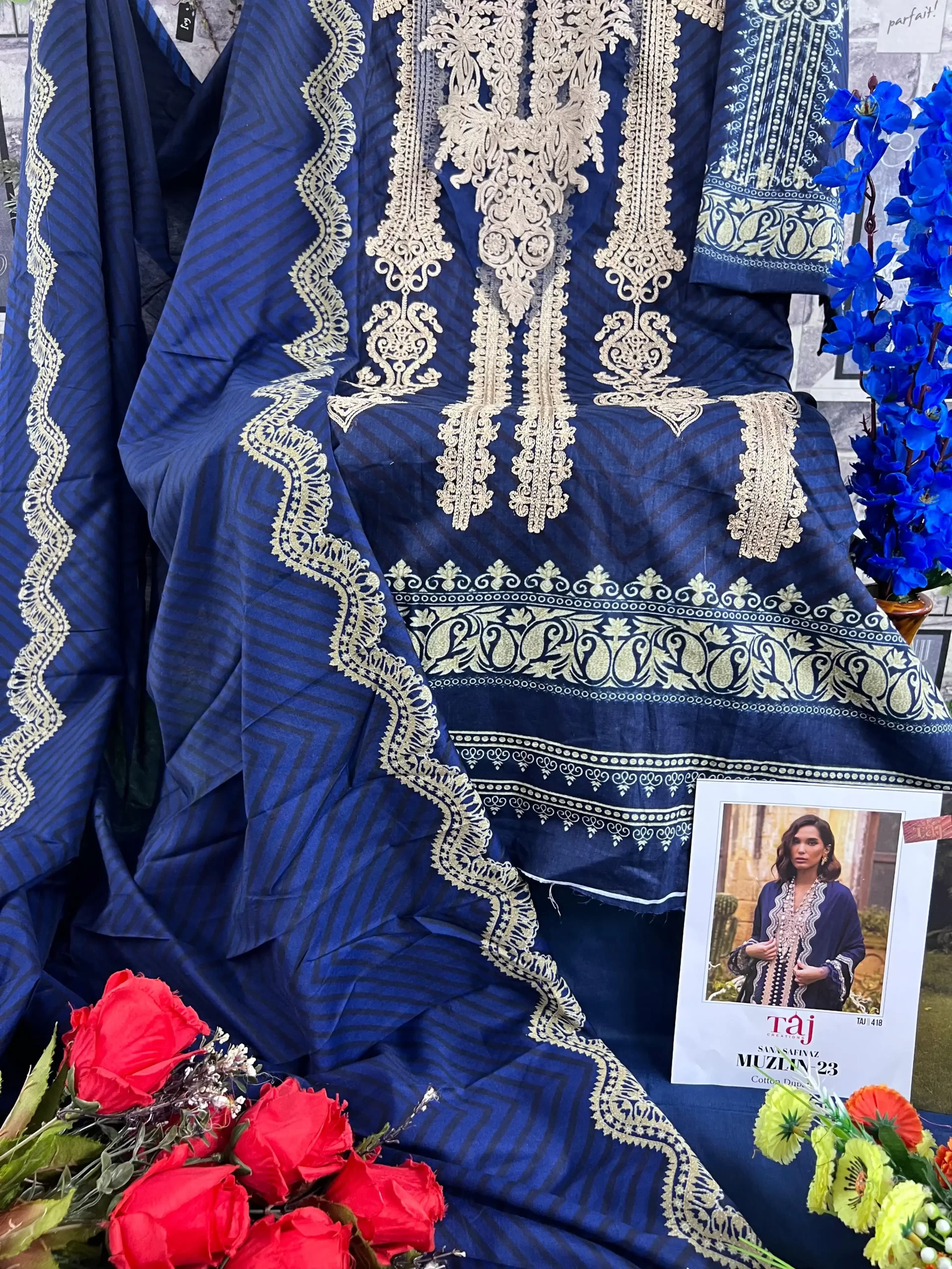 Taj Creations Sana Safinaz Muzlin 23 Pure Cotton Wholesale Pakistani Salwar Suits Catalog — Wholesale Salwar Suits, MPA wholesale from Surat - Gallery Image 3