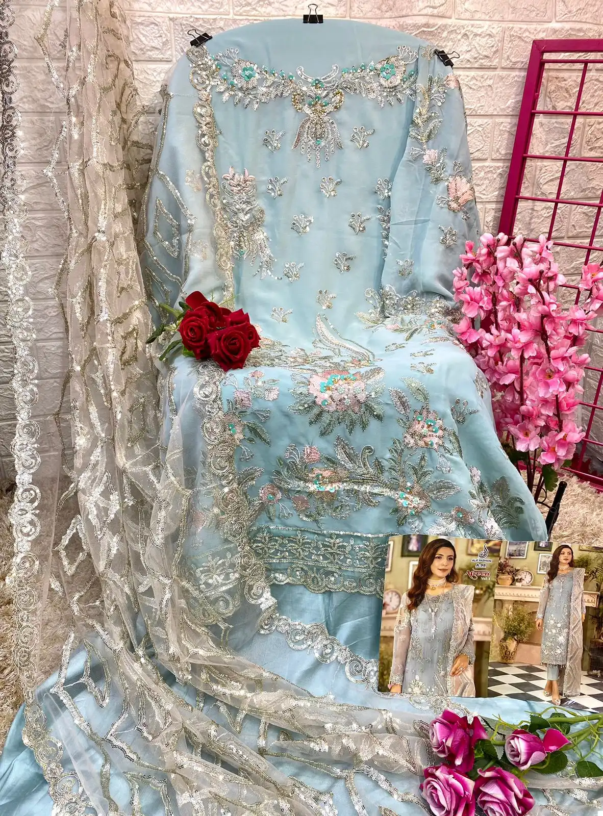 Alif Fashion Aafrin Vol1 Faux Georgette Wholesale Pakistani Salwar Suit Catalog — Wholesale Salwar Suits, MPA wholesale from Surat - Gallery Image 5