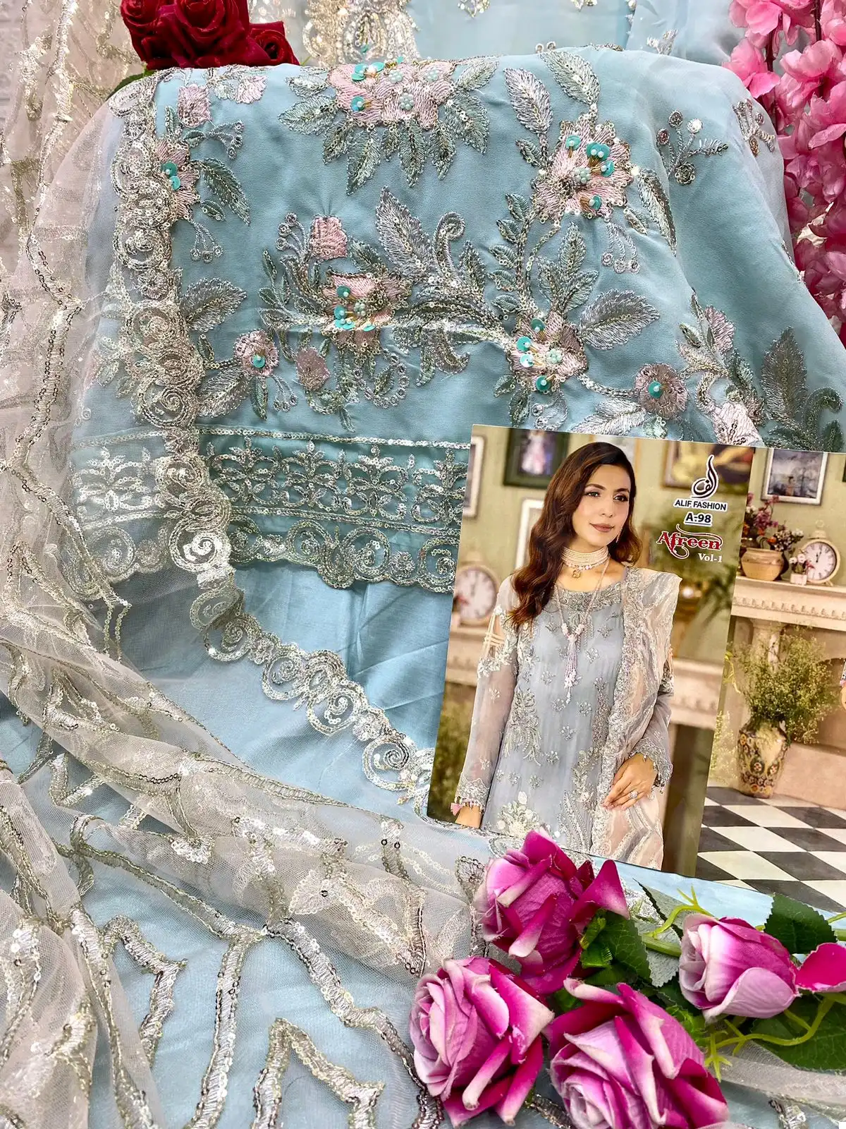 Alif Fashion Aafrin Vol1 Faux Georgette Wholesale Pakistani Salwar Suit Catalog — Wholesale Salwar Suits, MPA wholesale from Surat - Gallery Image 6