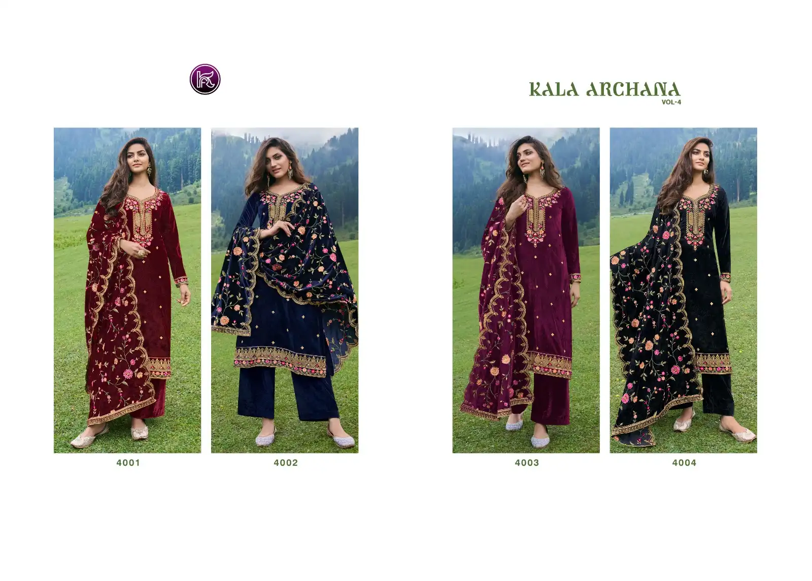 Kala Fashion Archana Vol 4 Velvet 9000 Wholesale Winter Suits Catalog — Wholesale Salwar Suits, MPA wholesale from Surat — view 5