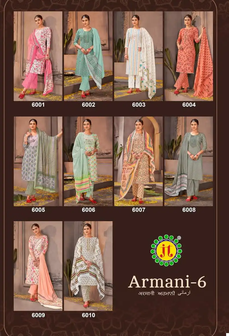 Jt Armani Vol 6 Cotton Wholesale Premium Work Salwar Suit Catalog — Wholesale Salwar Suits, MPA wholesale from Surat — view 11