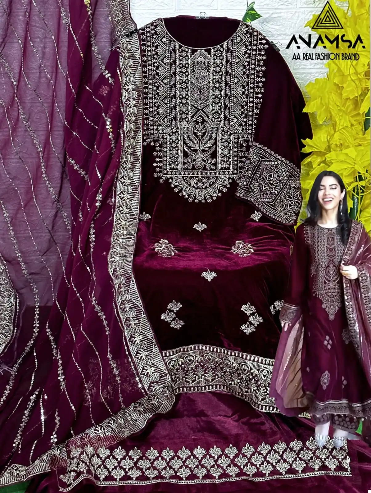 Anamsa 255 Heavy Pure Velvet 9000 Wholesale Designer Winter Wear Pakistani Salwar Suit — Wholesale Salwar Suits, MPA wholesale from Surat — view 2