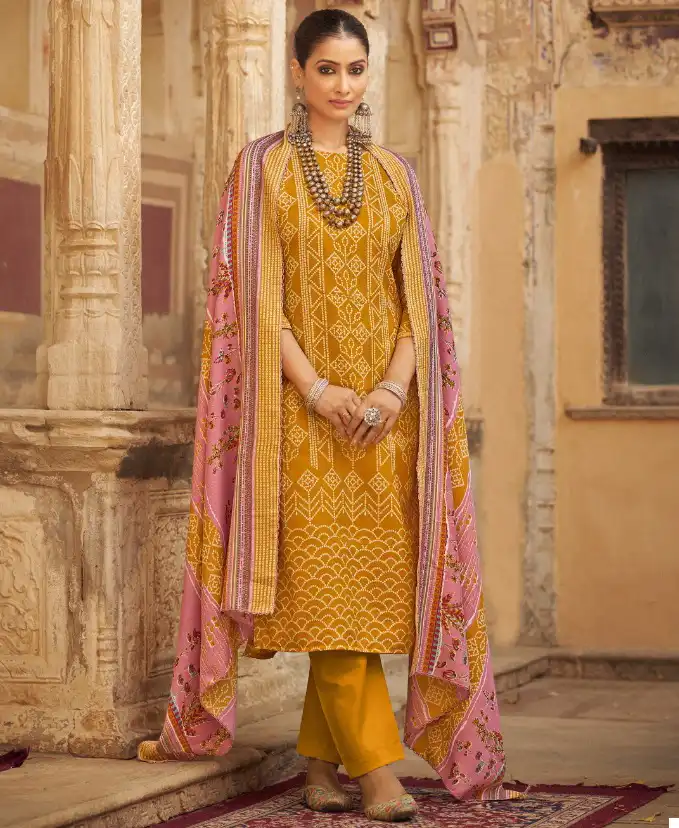 Radhika Fashion Bandhej Pashmina Wholesale Winter Wear Salwar Suit Catalog — Wholesale Salwar Suits, MPA wholesale from Surat — view 1