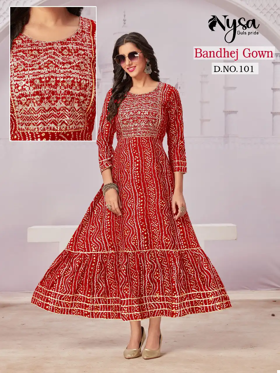 Vardan Ethnic Bandhej Gown Capsule Wholesale Long Kurtis Catalog — Wholesale Kurtis, MPA wholesale from Surat - Gallery Image 2