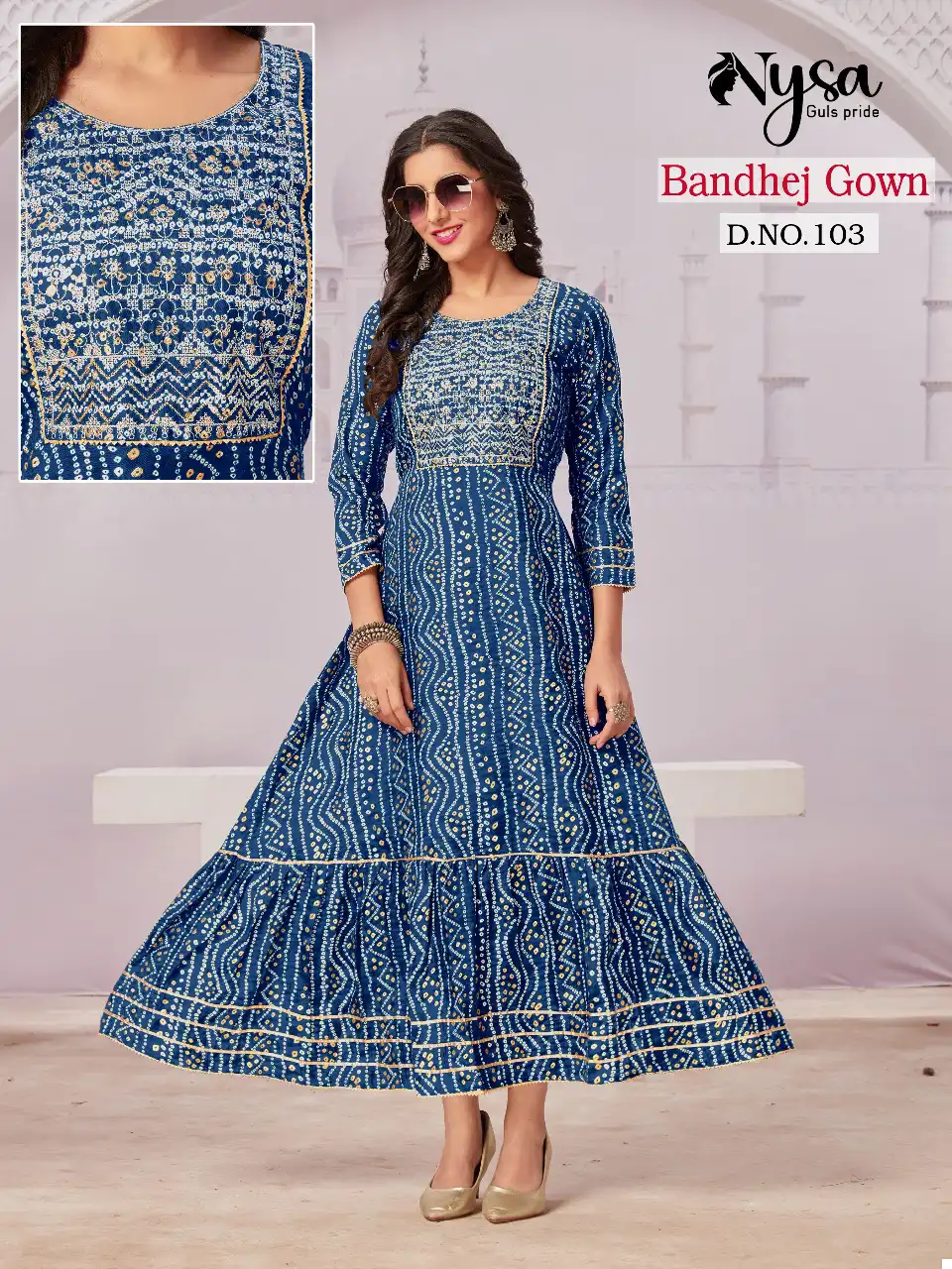 Vardan Ethnic Bandhej Gown Capsule Wholesale Long Kurtis Catalog — Wholesale Kurtis, MPA wholesale from Surat - Gallery Image 3