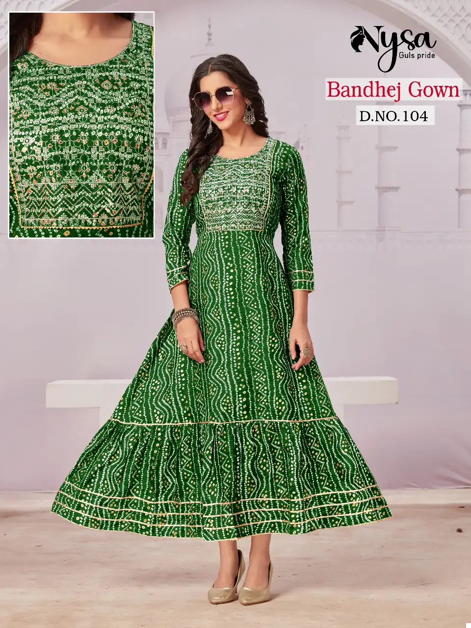 Vardan Ethnic Bandhej Gown Capsule Wholesale Long Kurtis Catalog — Wholesale Kurtis, MPA wholesale from Surat - Gallery Image 4