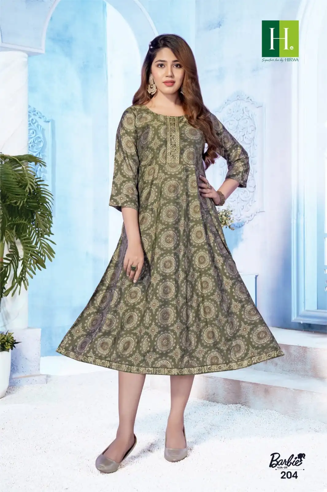 Hirwa Barbie Vol 2 Heavy Modal Wholesale Anarkali Kurti Catalog — Wholesale Kurtis, MPA wholesale from Surat - Gallery Image 2