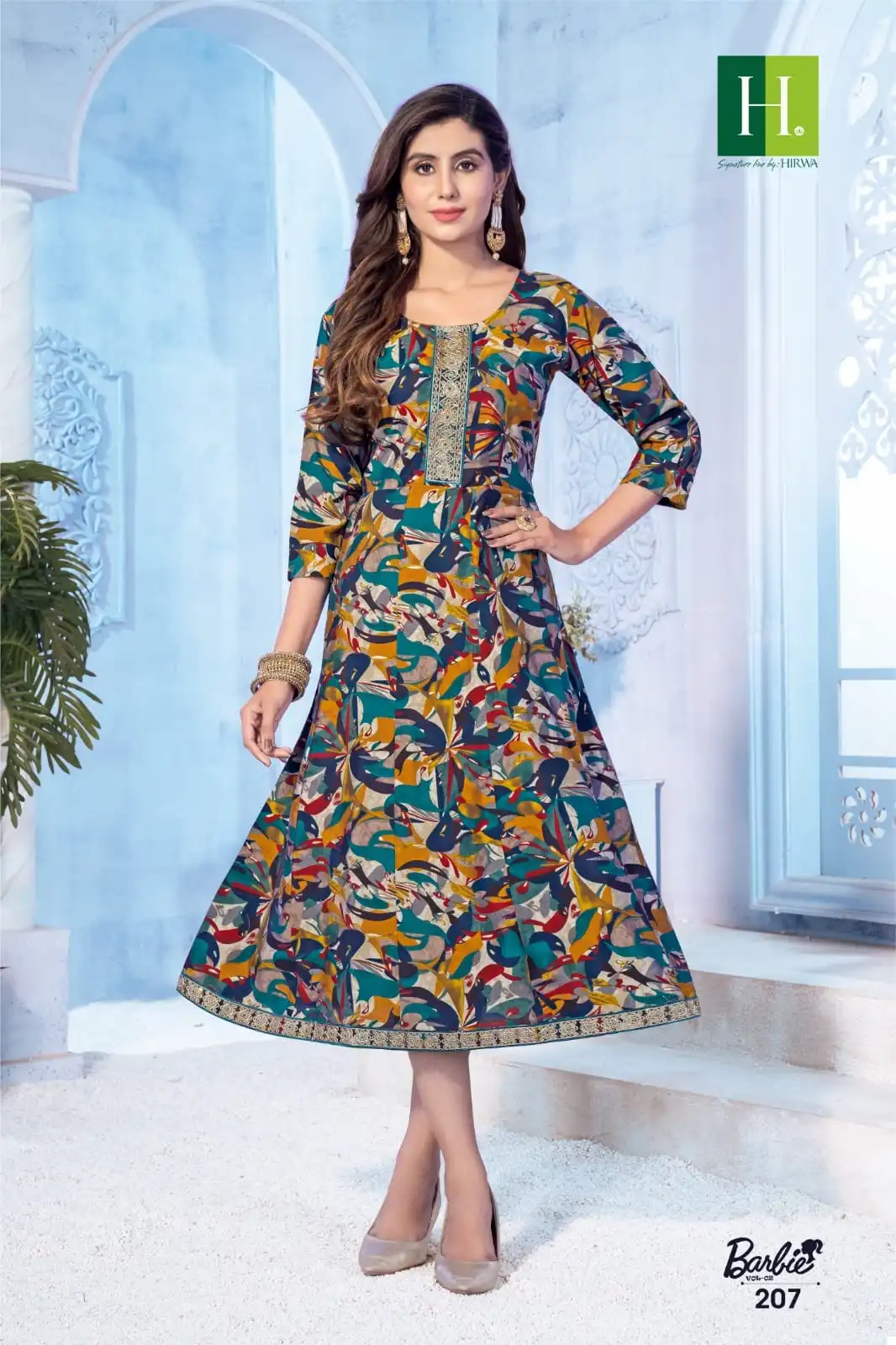 Hirwa Barbie Vol 2 Heavy Modal Wholesale Anarkali Kurti Catalog — Wholesale Kurtis, MPA wholesale from Surat - Gallery Image 3