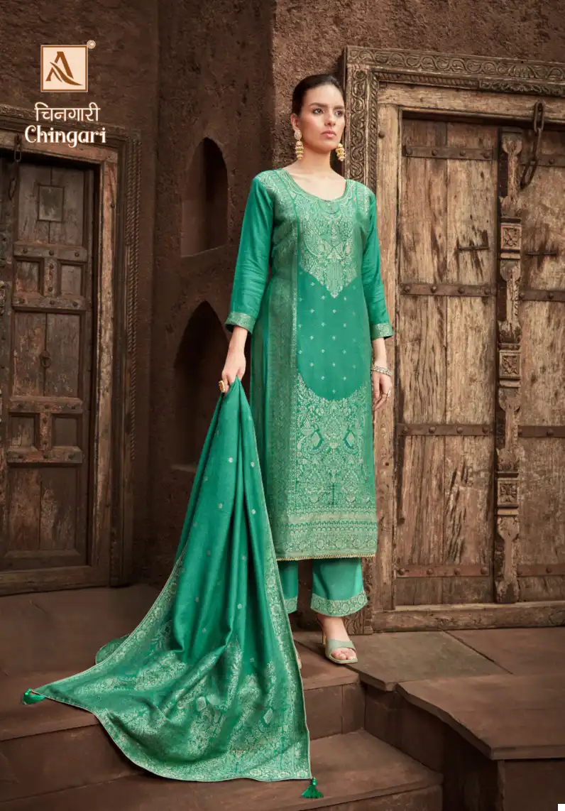 Alok Suits Chingari Pure Viscose Pashmina Jacquard Wholesale Woolen Suits Catalog — Wholesale Salwar Suits, Alok Suit wholesale from Surat - Gallery Image 4
