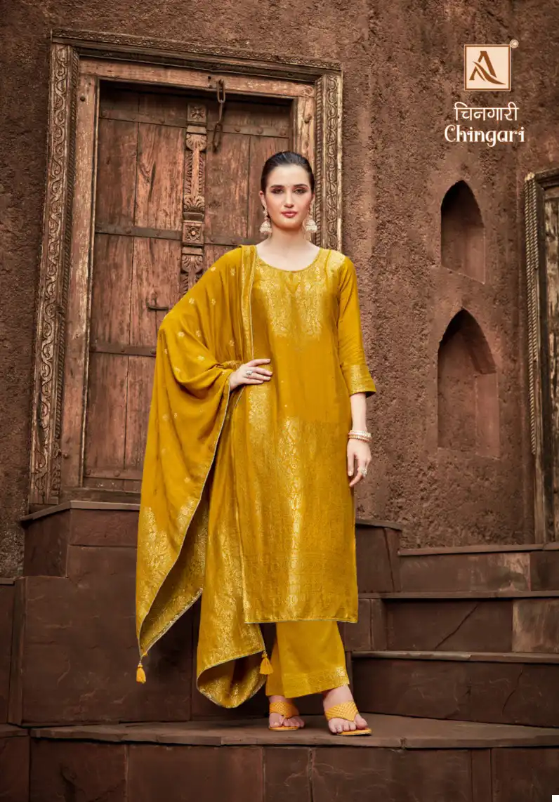 Alok Suits Chingari Pure Viscose Pashmina Jacquard Wholesale Woolen Suits Catalog — Wholesale Salwar Suits, Alok Suit wholesale from Surat - Gallery Image 5