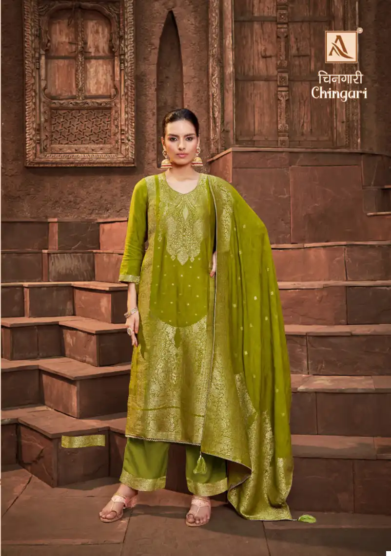 Alok Suits Chingari Pure Viscose Pashmina Jacquard Wholesale Woolen Suits Catalog — Wholesale Salwar Suits, Alok Suit wholesale from Surat - Gallery Image 6