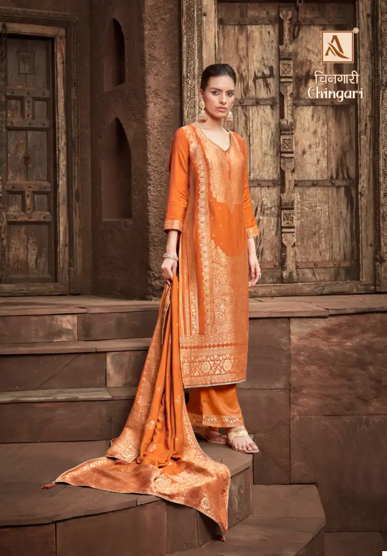Alok Suits Chingari Pure Viscose Pashmina Jacquard Wholesale Woolen Suits Catalog — Wholesale Salwar Suits, Alok Suit wholesale from Surat - Gallery Image 2