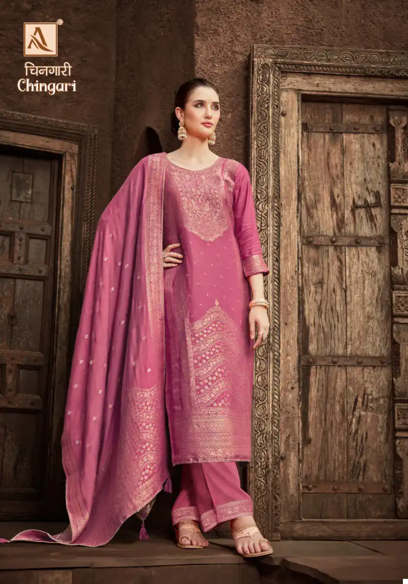 Alok Suits Chingari Pure Viscose Pashmina Jacquard Wholesale Woolen Suits Catalog — Wholesale Salwar Suits, Alok Suit wholesale from Surat - Gallery Image 3