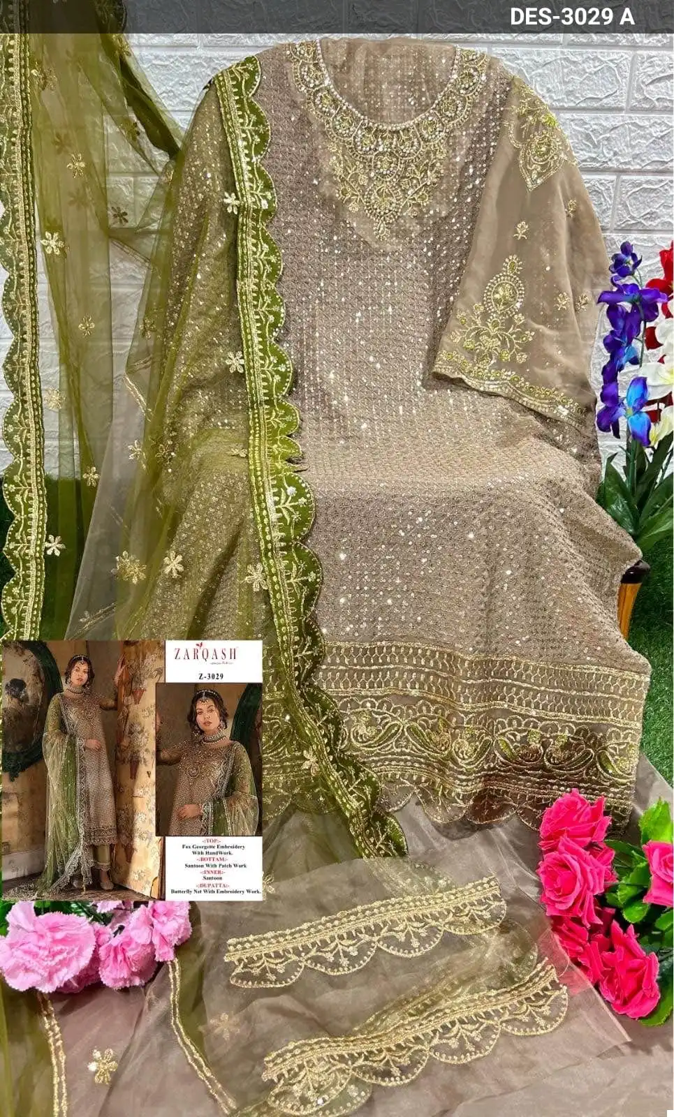 Zarqash 3029 Faux Georgette Wholesale Pakistani Suit Catalog — Wholesale Salwar Suits, MPA wholesale from Surat — view 4