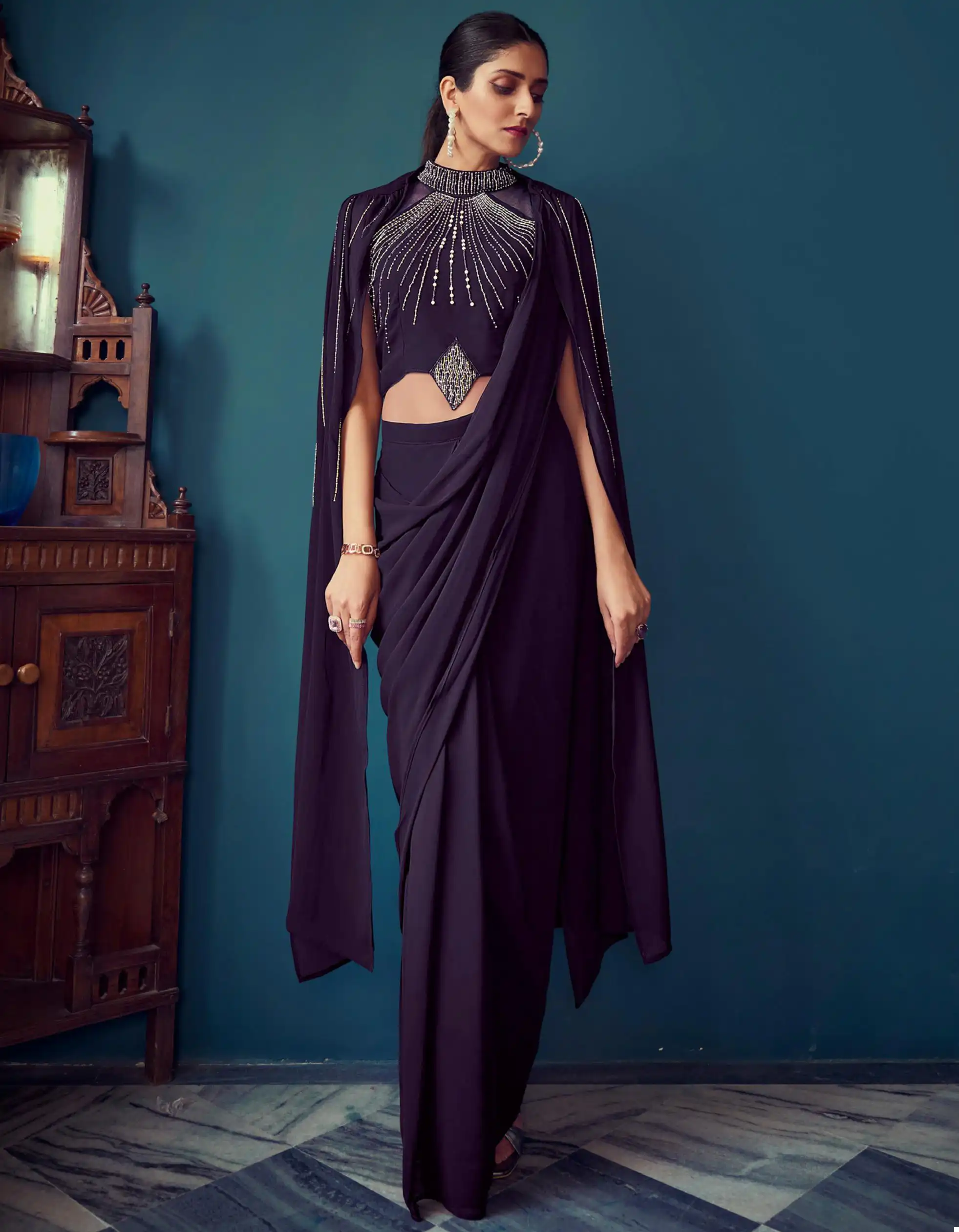 VE Dazzling Drapes Imported Fabrics & Georgette Wholesale Designer Ready To Wear Saree Catalog — Wholesale Sarees, MPA wholesale from Surat — view 1