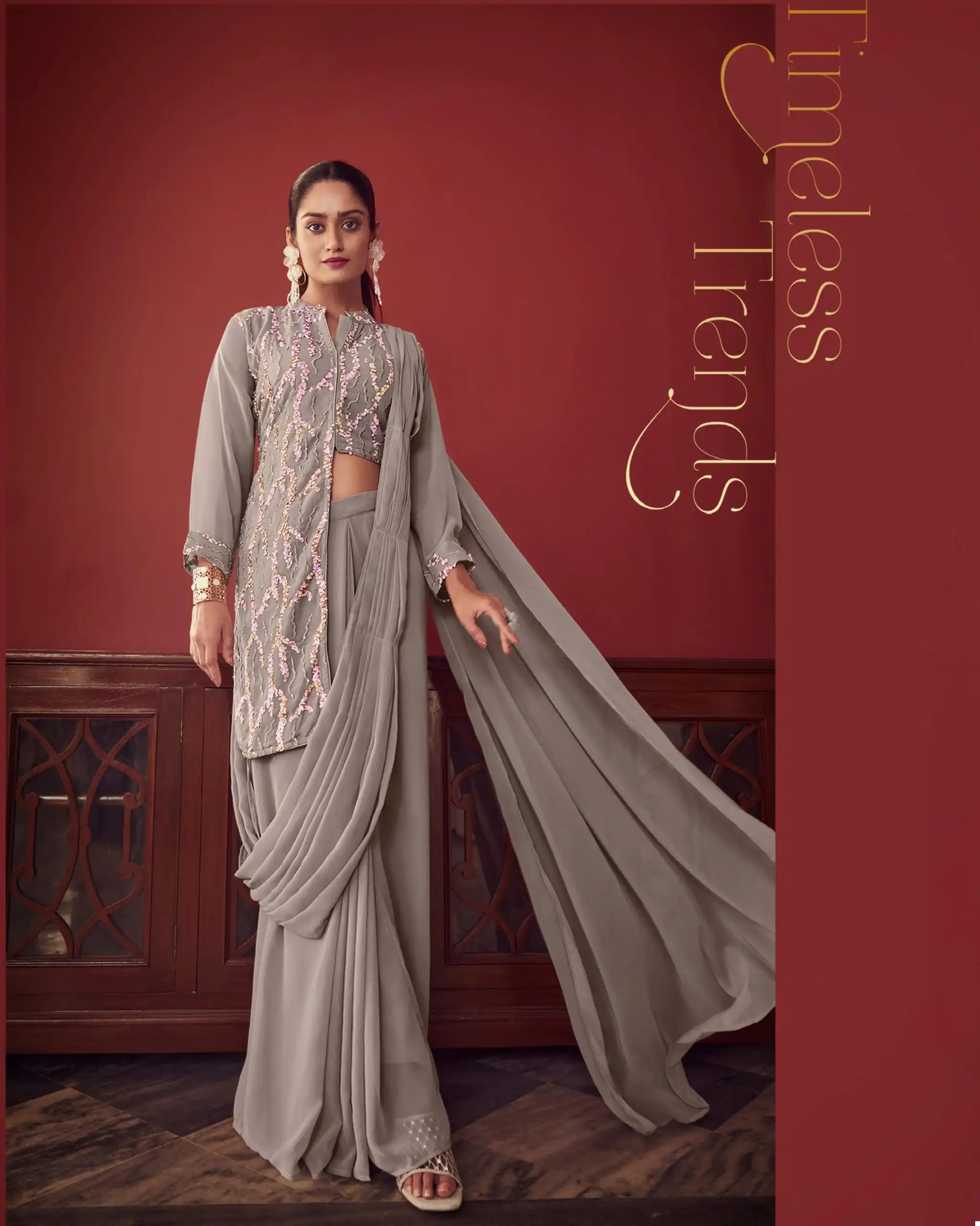 VE Dazzling Drapes Imported Fabrics & Georgette Wholesale Designer Ready To Wear Saree Catalog — Wholesale Sarees, MPA wholesale from Surat - Gallery Image 2