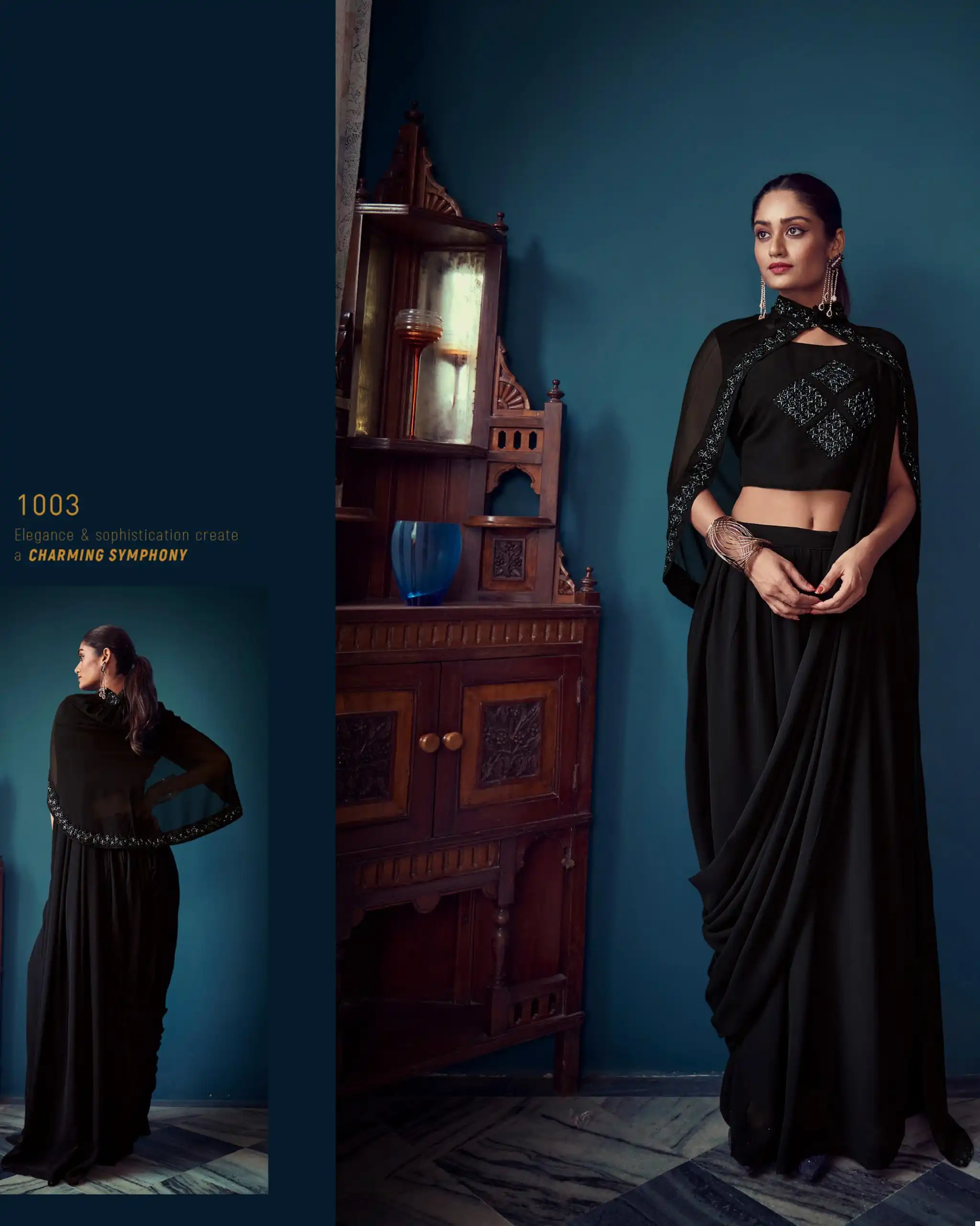 VE Dazzling Drapes Imported Fabrics & Georgette Wholesale Designer Ready To Wear Saree Catalog — Wholesale Sarees, MPA wholesale from Surat - Gallery Image 3
