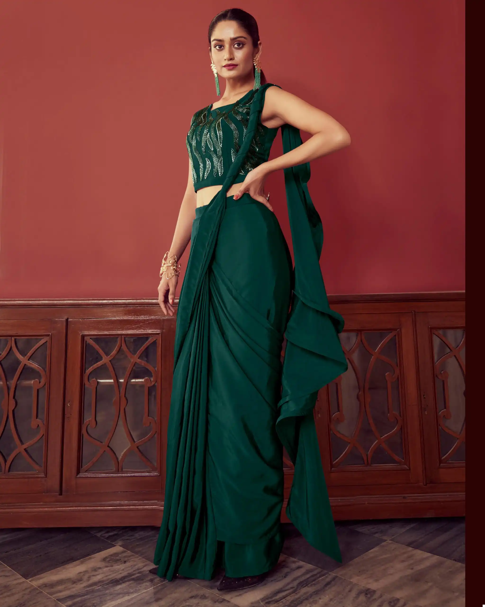 VE Dazzling Drapes Imported Fabrics & Georgette Wholesale Designer Ready To Wear Saree Catalog — Wholesale Sarees, MPA wholesale from Surat - Gallery Image 4