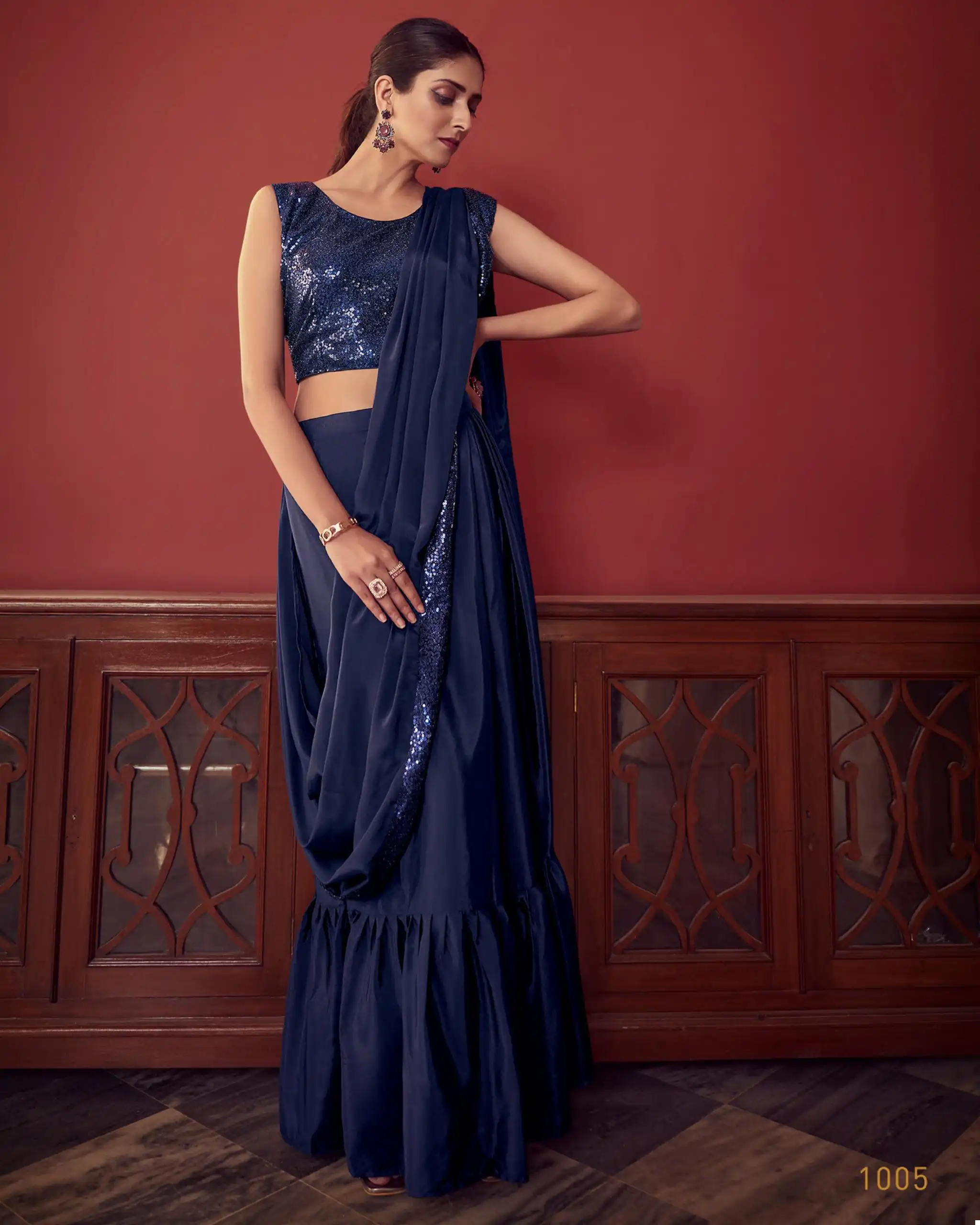 VE Dazzling Drapes Imported Fabrics & Georgette Wholesale Designer Ready To Wear Saree Catalog — Wholesale Sarees, MPA wholesale from Surat - Gallery Image 5