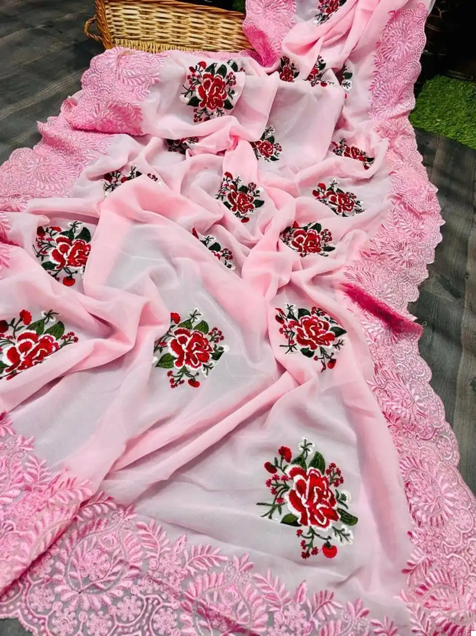 Shree Trends Fanna Pure Georgette Wholesale Saree Catalog — Wholesale Sarees, Shree Fabs wholesale from Surat — view 6