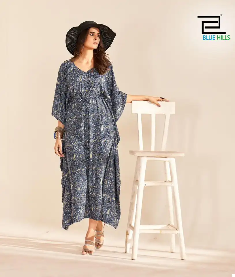 Blue Hills Fire Walk Vol 5 Crepe Wholesale Fancy Kaftans Catalog — Wholesale Kurtis, Blue Hills wholesale from Surat - Gallery Image 2