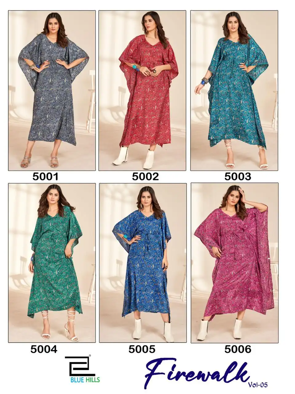 Blue Hills Fire Walk Vol 5 Crepe Wholesale Fancy Kaftans Catalog — Wholesale Kurtis, Blue Hills wholesale from Surat — view 7