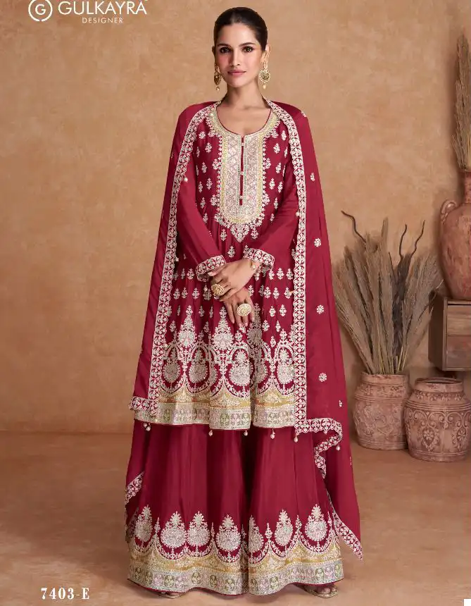 Gulkayra Flory Gold Real Chinon Wholesale Designer Readymade Suits Catalog