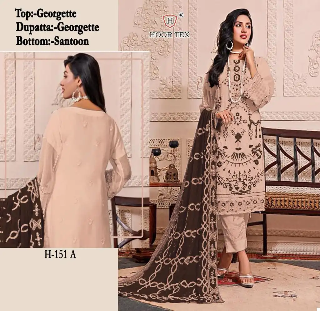 Hoor Tex H-151 Faux Georgette Wholesale Pakistani Suits Catalog — Wholesale Salwar Suits, MPA wholesale from Surat - Gallery Image 2