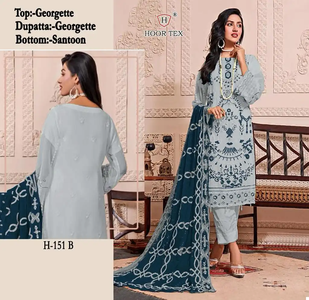Hoor Tex H-151 Faux Georgette Wholesale Pakistani Suits Catalog — Wholesale Salwar Suits, MPA wholesale from Surat - Gallery Image 4