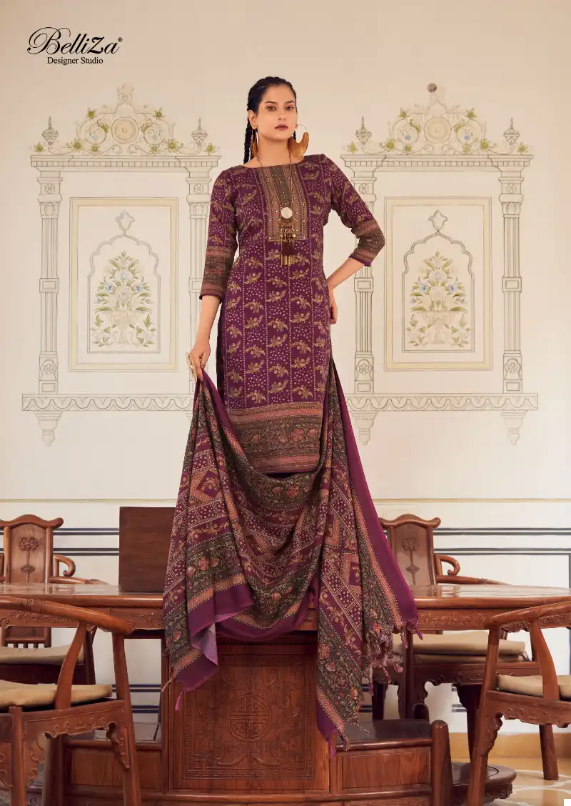 Belliza Designer Haifa Pashmina Wholesale Fancy Hand Works Winter Wear Salwar Suit Catalog — Wholesale Salwar Suits, Belliza Designer wholesale from Surat — view 5