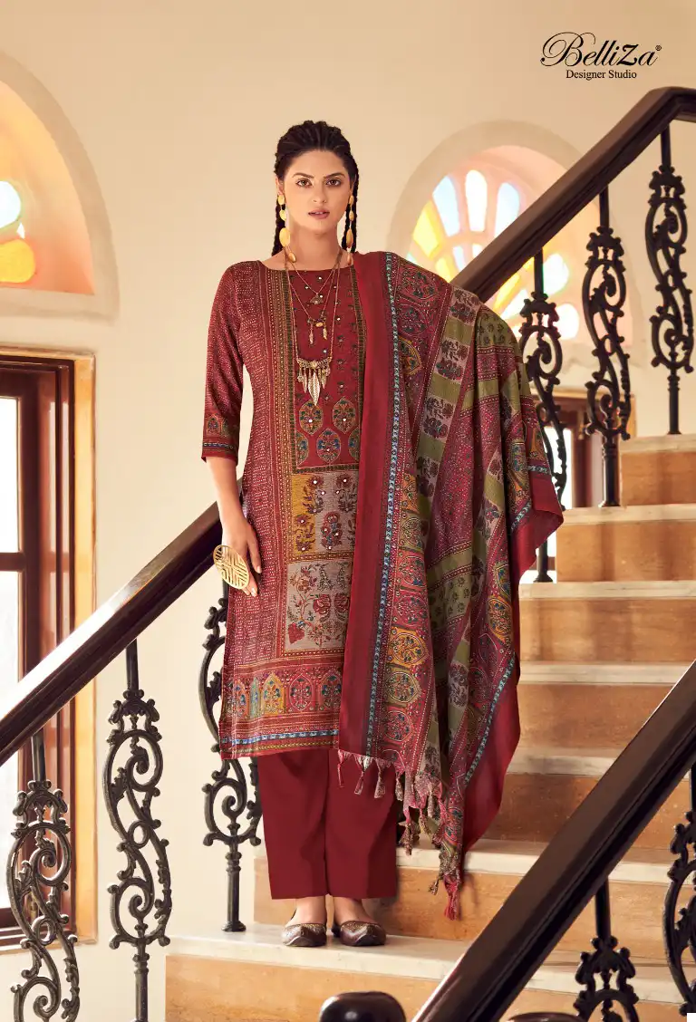 Belliza Designer Haifa Pashmina Wholesale Fancy Hand Works Winter Wear Salwar Suit Catalog — Wholesale Salwar Suits, Belliza Designer wholesale from Surat — view 6