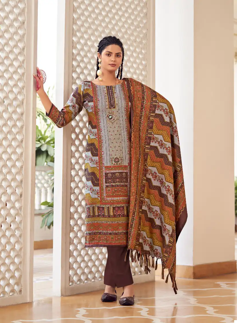 Belliza Designer Haifa Pashmina Wholesale Fancy Hand Works Winter Wear Salwar Suit Catalog — Wholesale Salwar Suits, Belliza Designer wholesale from Surat — view 8