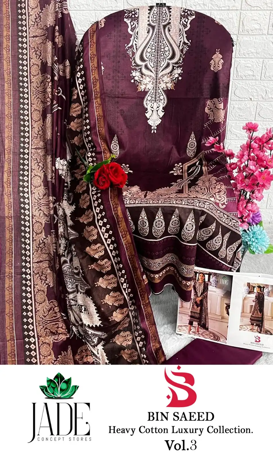 Jade Bin Saeed Heavy Cotton Luxury Collection Vol 3 Lawn Cotton Wholesale Pakistani Salwar Suit Catalog — Wholesale Salwar Suits, MPA wholesale from Surat - Gallery Image 2