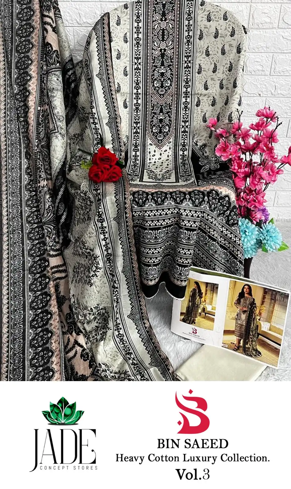 Jade Bin Saeed Heavy Cotton Luxury Collection Vol 3 Lawn Cotton Wholesale Pakistani Salwar Suit Catalog — Wholesale Salwar Suits, MPA wholesale from Surat - Gallery Image 10