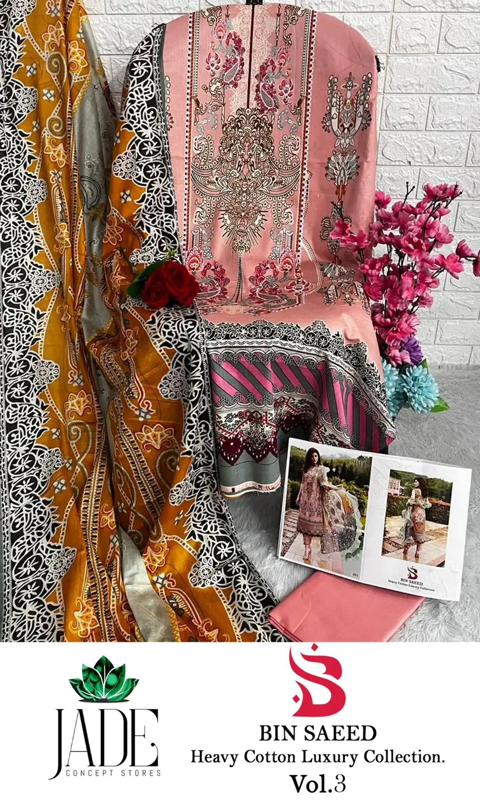 Jade Bin Saeed Heavy Cotton Luxury Collection Vol 3 Lawn Cotton Wholesale Pakistani Salwar Suit Catalog — Wholesale Salwar Suits, MPA wholesale from Surat - Gallery Image 11