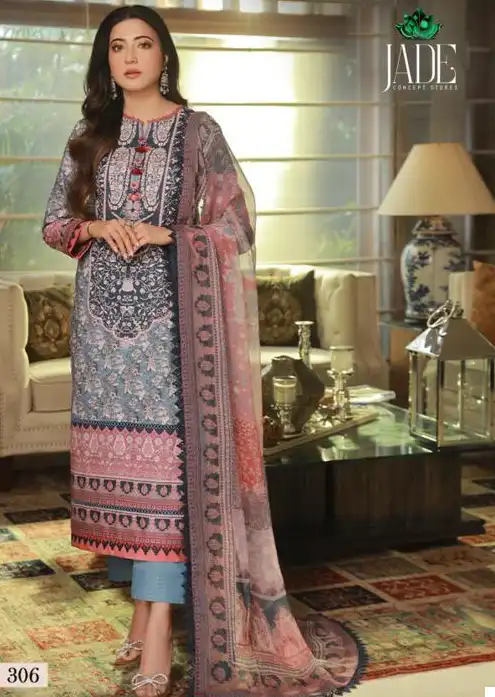 Jade Bin Saeed Heavy Cotton Luxury Collection Vol 3 Lawn Cotton Wholesale Pakistani Salwar Suit Catalog — Wholesale Salwar Suits, MPA wholesale from Surat - Gallery Image 5